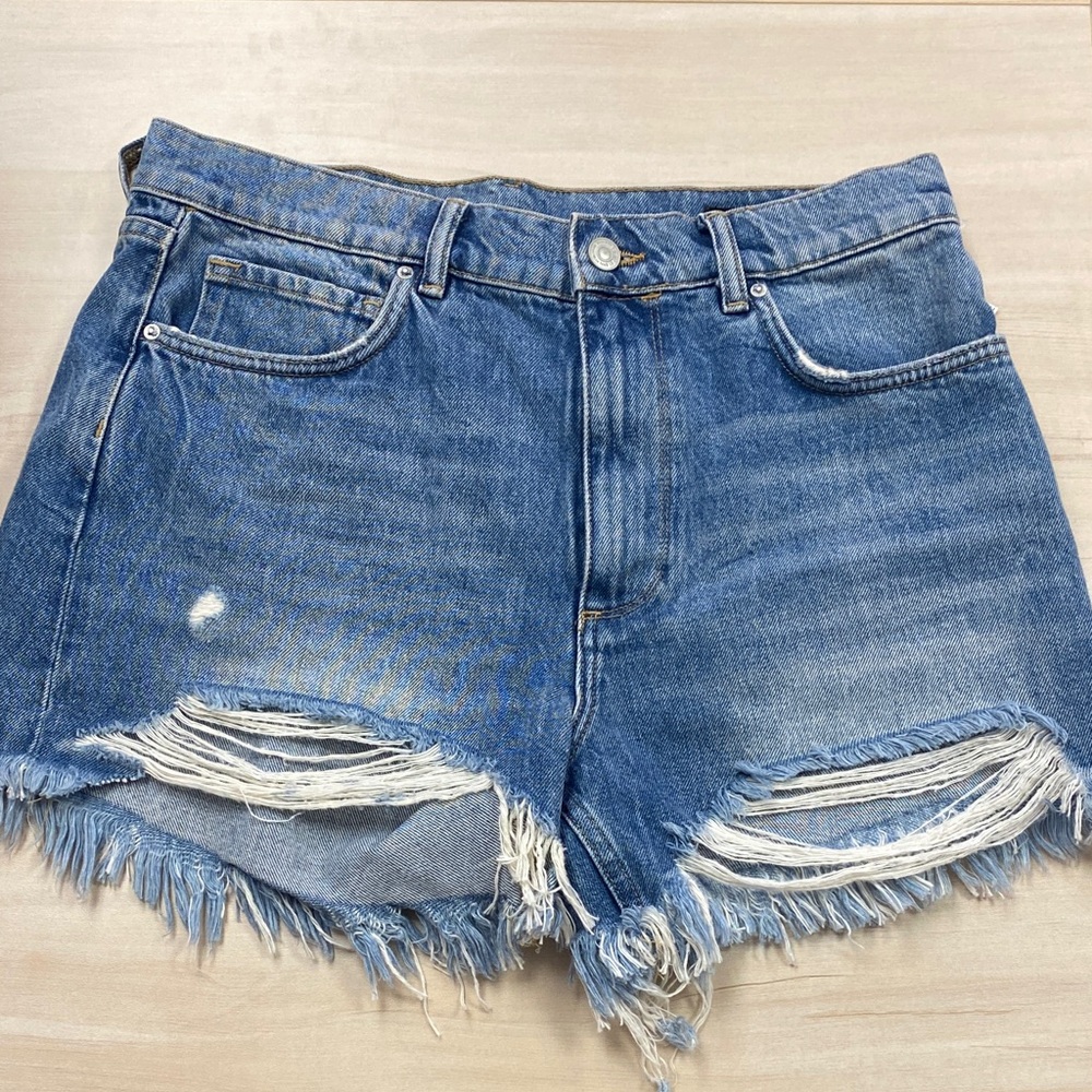 All Saints Blue Distressed Jean Shorts sz 28 NWT